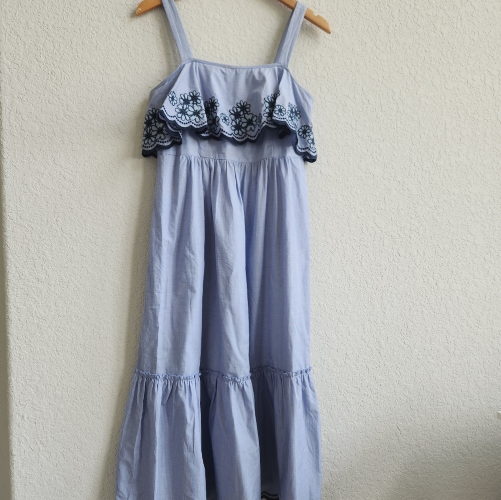 KATE SPADE DAISY EMBROIDERED PATIO BLUE BLACK RUFFLE SLEEVELESS DRESS   S Nwot - Picture 11 of 12